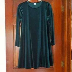 Forest Green Long Sleeve Velvet Dress